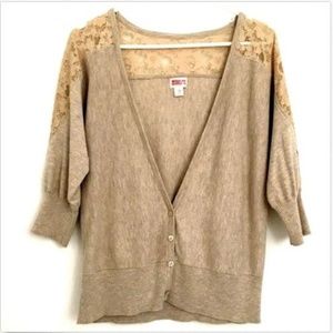 Mossimo Cardigan Tan Sweater Lace Shoulder